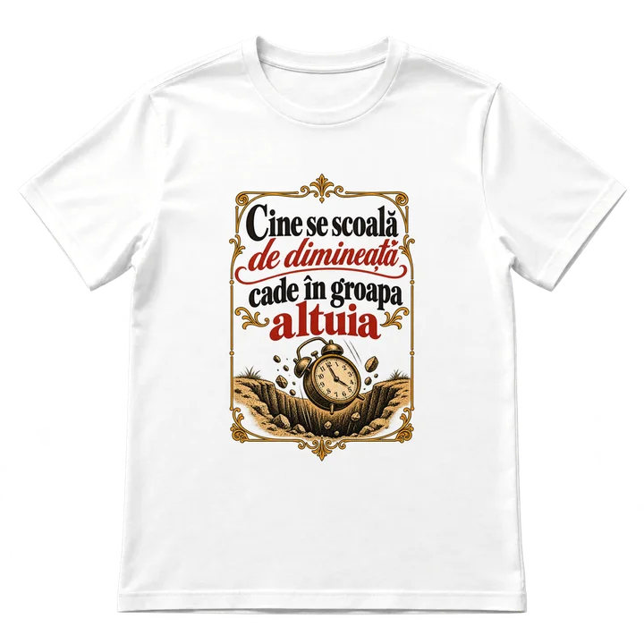 Tricou „Cine se scoală de dimineață cade în groapa altuia”